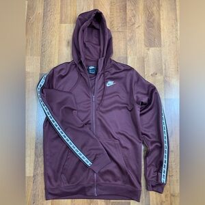 Nike Men’s Small Lightweight hooded Track Jacket Maroon White Stripe